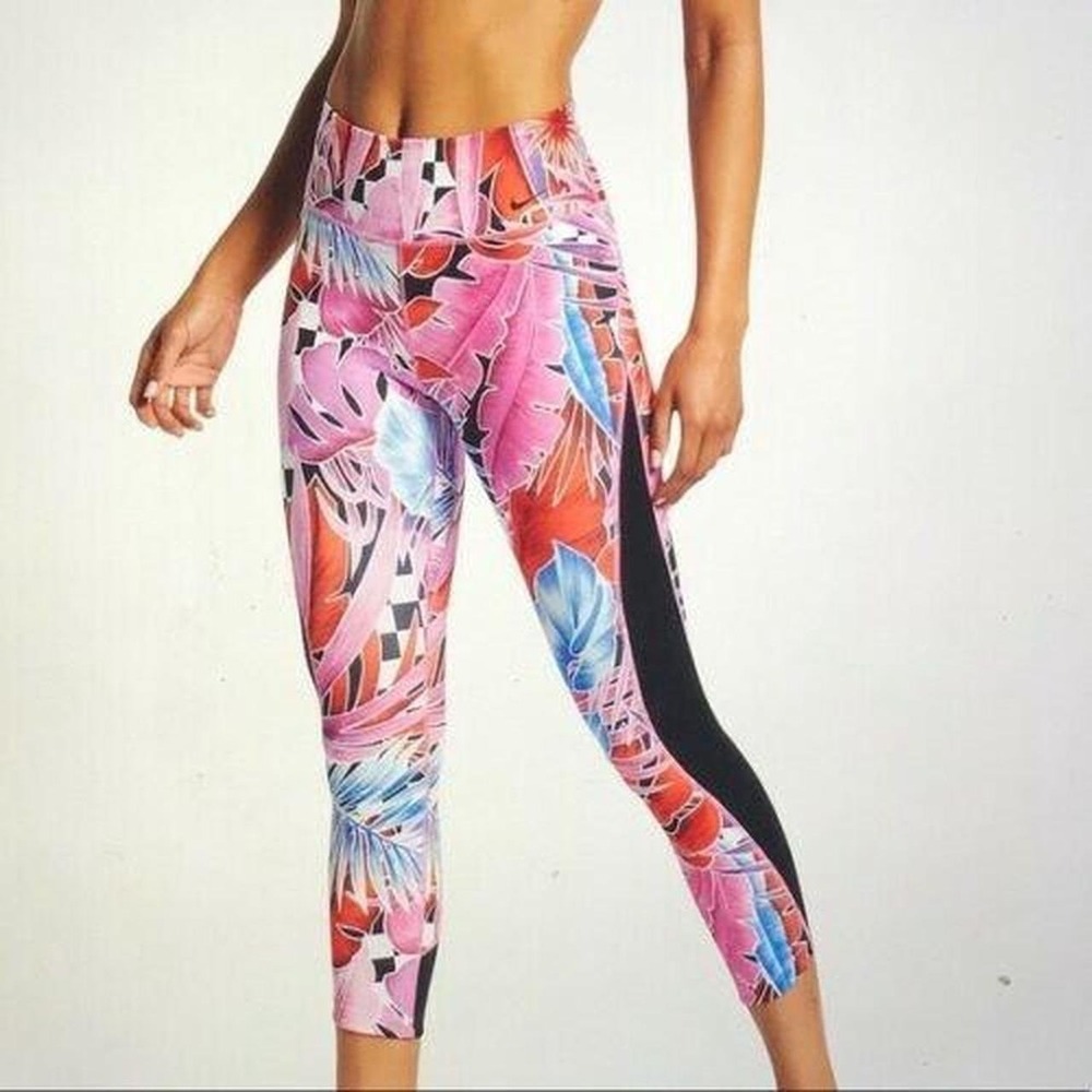 Nike Dri-FIT Tropical Floral Panel‎ Leggings Pink XS